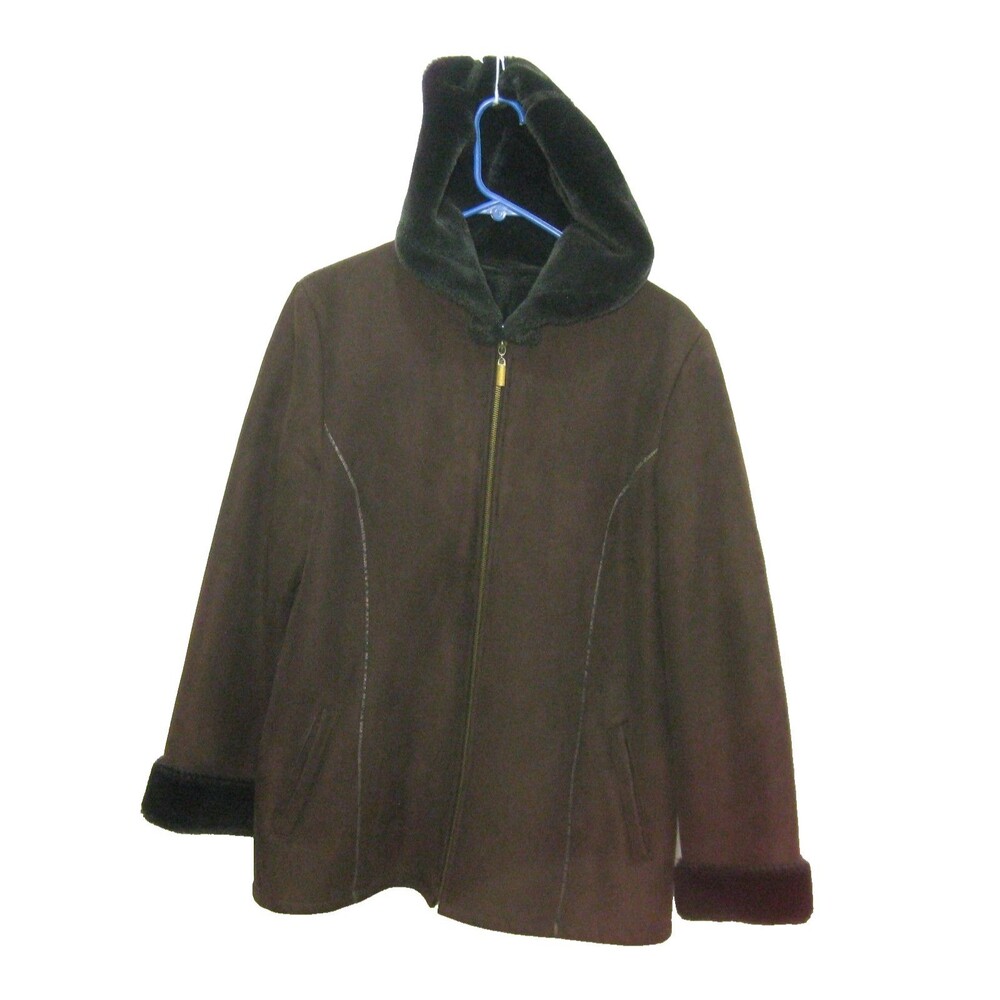 Marvin Richards Parka Womens Medium Brown Coat Faux Suede Leather Hooded Jacket